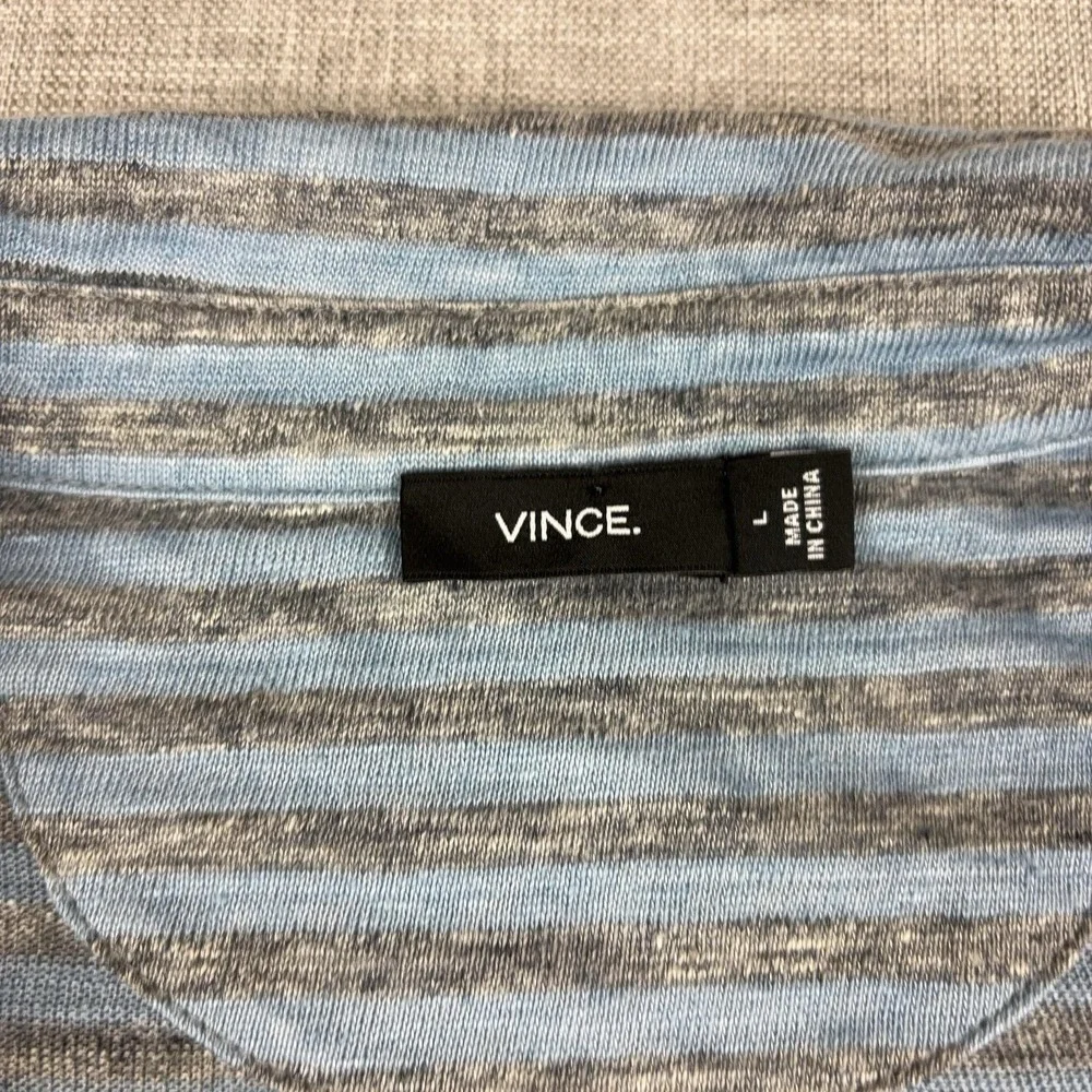 Vince Polo Shirt Mens Large Blue Grey Striped Lightweight Short Sleeve